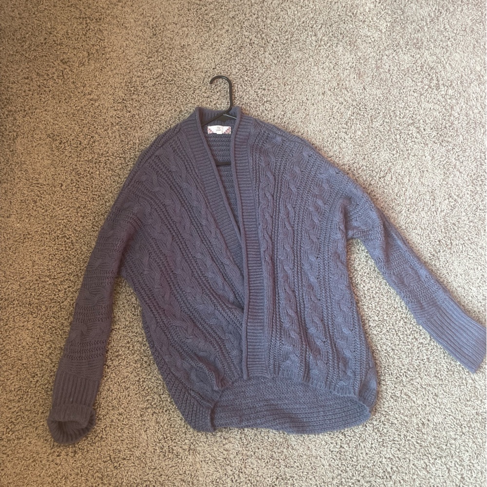 Pink rose knit blue cardigan size S